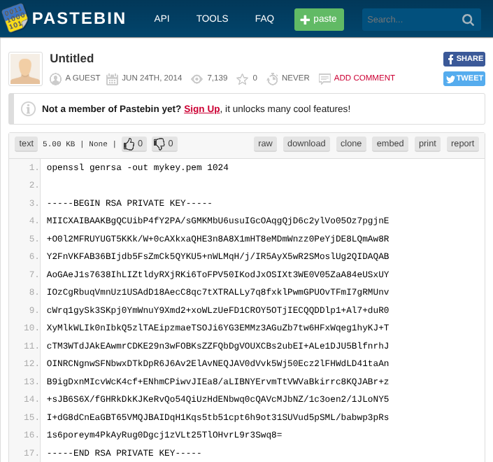 Private Key on PasteBin
