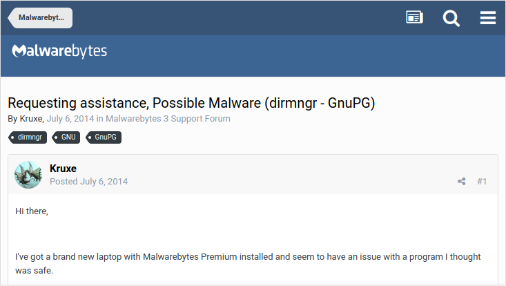 dirmngr Malwarebytes forum