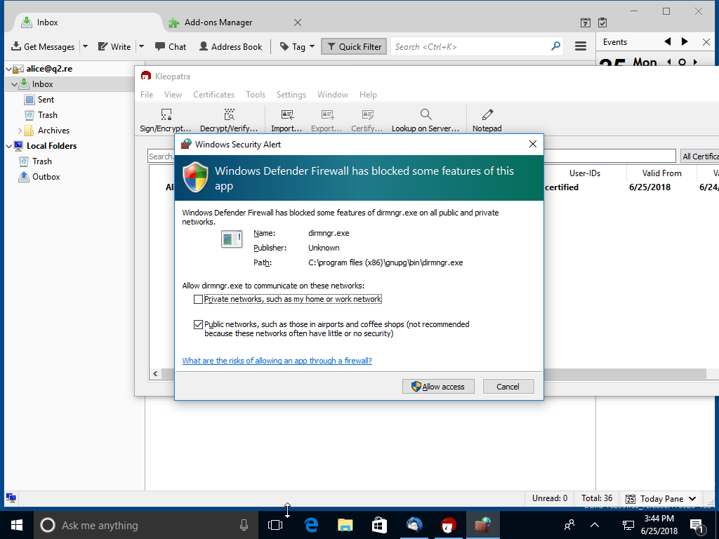 dirmngr Firewall warning