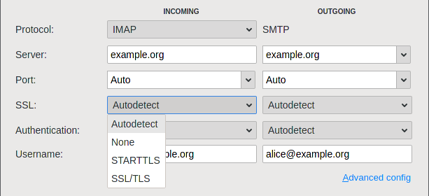 Thunderbird SSL/TLS settings