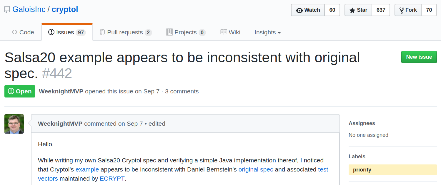Salsa20 bug in Cryptol